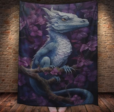 Плед з 3D принтом Реальні великі дракони. Гекодракон в рожевих квітах 2048860084 фото
