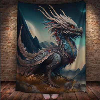 Плед з 3D принтом Реальні великі дракони. Білий гріфон 2048860085 фото