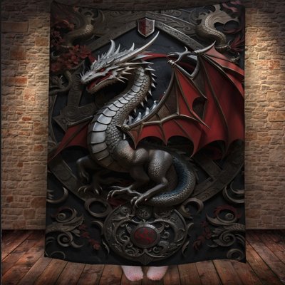 Плед з 3D принтом Реальні великі дракони. Залізний дракон з червоними крилами 2048860035 фото