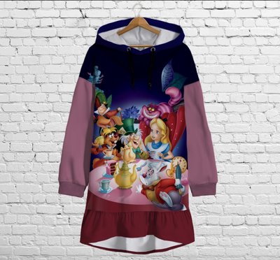 Плаття-худі з капюшоном і воланом Аліса в Дивосвіті Дитячі і дорослі розміри. 2018616195 фото