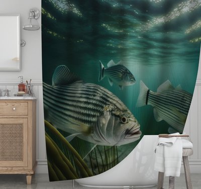 Штора для ванної з 3D принтом смугасті морськи риби_01 2048871705 фото