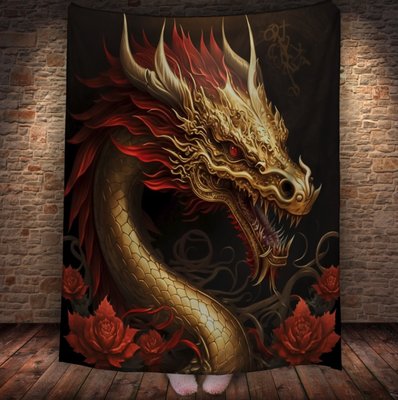 Плед з 3D принтом Реальні великі дракони. Червоно золотий дракон 2048860087 фото