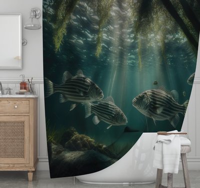 Штора для ванної з 3D принтом смугасті морськи риби_02 2048871706 фото