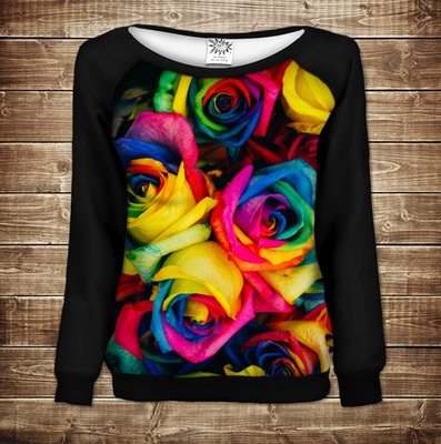 Жіночий світшот - реглан з відкритими плечима з 3D принтом Різнобарвні троянди 2185014215 фото