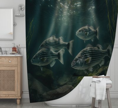 Штора для ванної з 3D принтом смугасті морськи риби_03 2048871707 фото