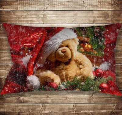 Подушка 50х70 см. c 3D принтом Різдвяний ведмедик Тедді 1364186287 фото