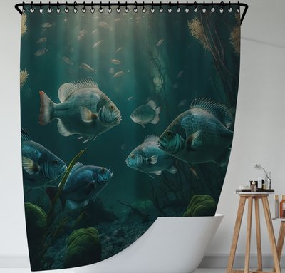 Штора для ванної з 3D принтом Риби. Косяк екзотичних риб_05 2048871657 фото