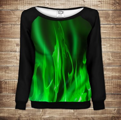 Жіночий світшот - реглан з відкритими плечима з 3D принтом-Зелений вогонь 1266884051 фото