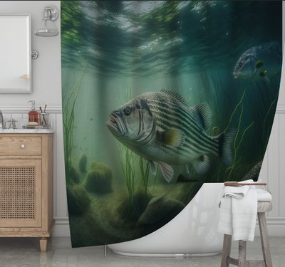 Штора для ванної з 3D принтом смугасті морськи риби_04 2048871708 фото