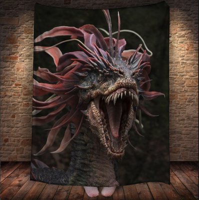 Плед з 3D принтом Реальні великі дракони. Дракон горгона в ярості _2 2048860090 фото