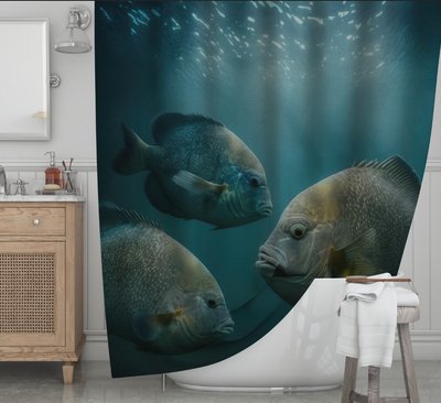 Штора для ванної з 3D принтом загадкові тихоокеанські риби_01 2048871709 фото