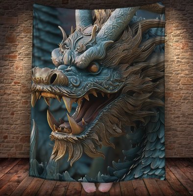 Плед з 3D принтом Реальні великі дракони. Статуя зеленого дракона 2048860091 фото