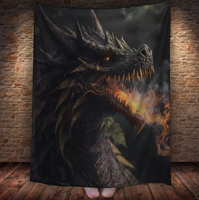 Плед з 3D принтом Реальні великі дракони. Вогнедишний дракон з жовтими очима 2048860041 фото