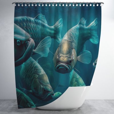 Штора для ванної з 3D принтом косяк морських риб _08 2048871610 фото