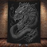 Плед з 3D принтом Око Дракона - Чорно білий дракон з зубами 2033382630 фото
