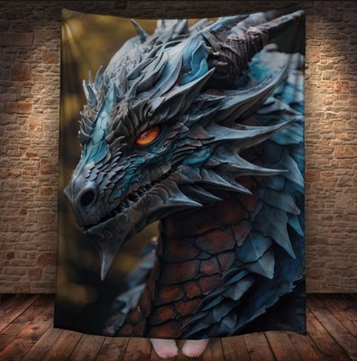 Плед з 3D принтом Реальні великі дракони. Мудрий блакитний дракон 2048860042 фото