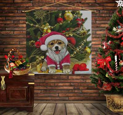 Мобільна картина-постер (гобелен)на тканині з 3D з принтом Різдвяний песик 1282141002 фото