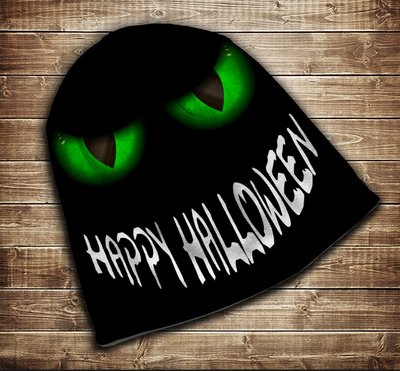 Шапка з 3D принтом-Зелені очі Happy Halloween Всі розміри, всі сезони. 1288272603 фото