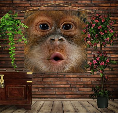 Мобільна картина-постер (гобелен)на тканині з 3D з принтом Мавпа Kiss 1280842974 фото