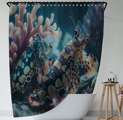 Штора для ванної з 3D принтом барвисті морськи риби_01 2048871662 фото