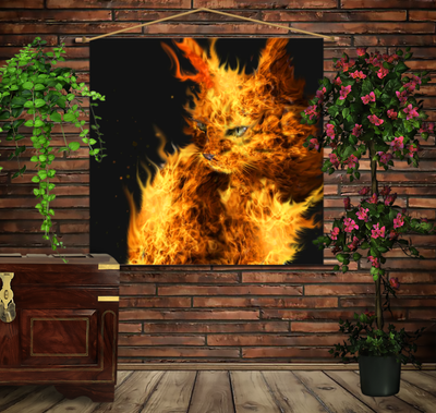 Мобільна картина-постер (гобелен)на тканині з 3D з принтом Вогняний котик 1284482945 фото