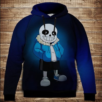 Hoodie with 3D print Sans Undertale hands in pockets. Children's and adult sizes.
