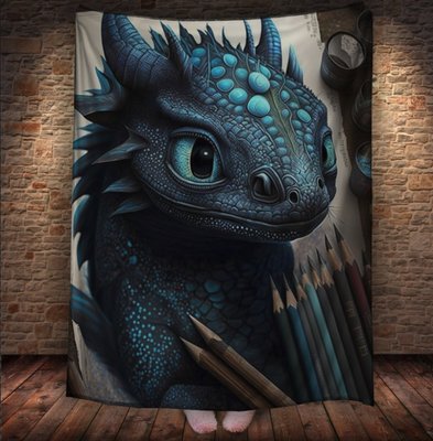 Плед з 3D принтом Реальні великі дракони. Беззубік малюнок олівцем 2048860044 фото