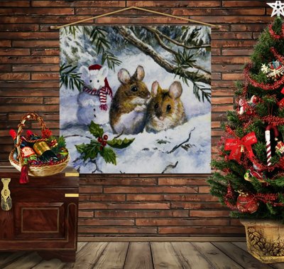 Мобільна картина-постер (гобелен)на тканині з 3D з принтом Різдвяні мишки в лісі 1282307333 фото