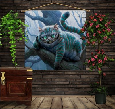 Мобільна картина-постер (гобелен)на тканині з 3D з принтом Чеширський Кіт на дереві 1284436554 фото