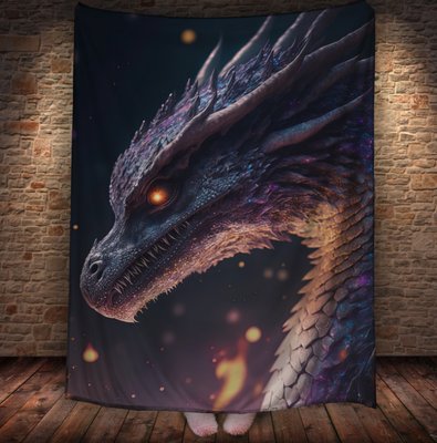 Плед з 3D принтом Реальні великі дракони. Рожевий дракон у вогниках 2048860050 фото