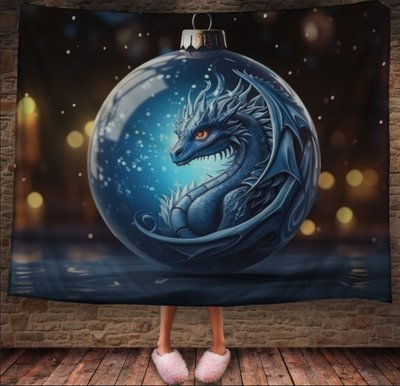 Плед з 3D принтом блакитний дракон на ялинковій прикрасі, Рік Дракона 2026837895 фото