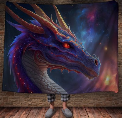 Плед з 3D принтом Реальні великі дракони. Синій сяючий дракон 2048860000 фото