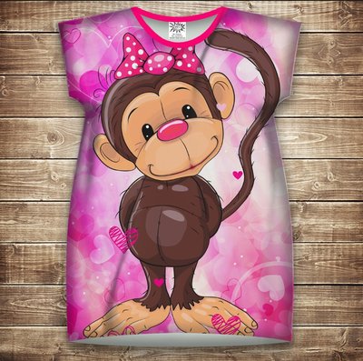 Плаття-туніка 3D принтом: Веселі мавпочки Рожевий 2. Дорослі і Дитячі розміри 1406227232 фото