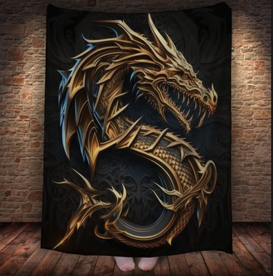 Плед з 3D принтом Реальні великі дракони. Золотий саблезубий дракон 2048860051 фото