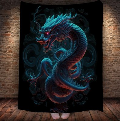 Плед з 3D принтом Реальні великі дракони. Білий дракон з неоновими очима 2048860052 фото