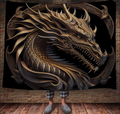 Плед з 3D принтом Реальні великі дракони. Скульптура золотого дракона _2 2048860003 фото